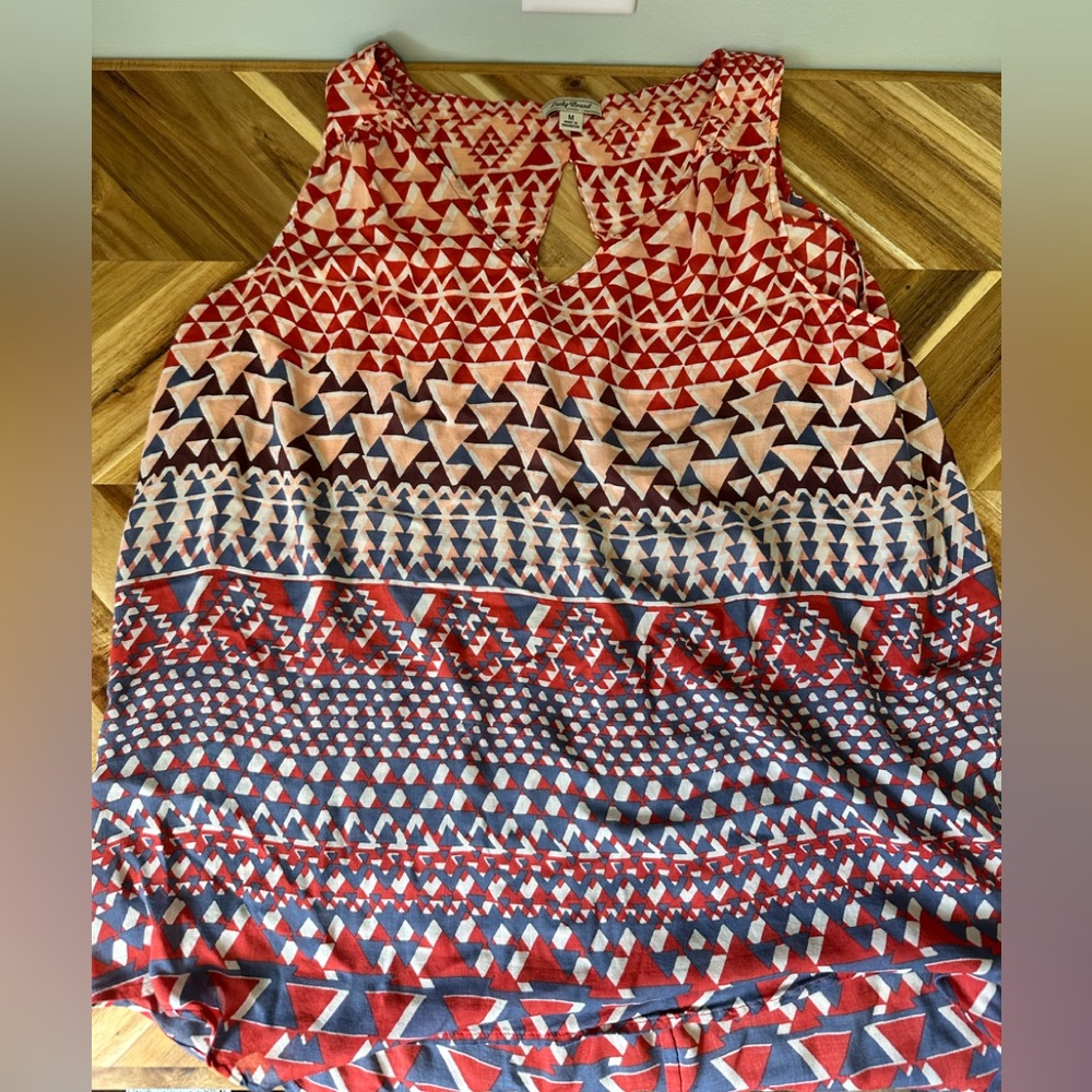 Lucky Brand Red and Cream Geometric Top